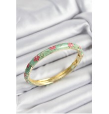 Mineli Pirinç Pembe Ve Yeşil Çiçek Motifli Gold Renk Kadın Kelepçe - TJ-BB7397