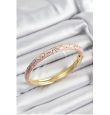 Mineli Pirinç Pembe Çiçek Motifli Gold Renk Kadın Kelepçe - TJ-BB7398
