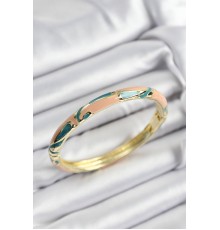 Mineli Pirinç Krem Ve Yeşil Mermer Motifli Gold Renk Kadın Kelepçe - TJ-BB7399