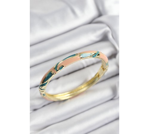 Mineli Pirinç Krem Ve Yeşil Mermer Motifli Gold Renk Kadın Kelepçe - TJ-BB7399