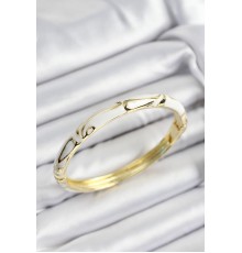 Mineli Pirinç Beyaz Mermer Motifli Gold Renk Kadın Kelepçe - TJ-BB7401