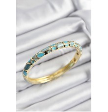 Mineli Pirinç Turkuaz Petek Motifli Gold Renk Kadın Kelepçe - TJ-BB7402