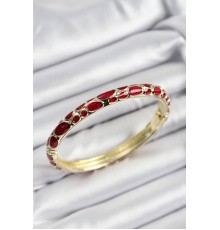 Mineli Pirinç Kırmızı Petek Motifli Gold Renk Kadın Kelepçe - TJ-BB7406