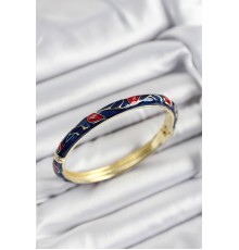 Mineli Pirinç Kırmızı ve Lacivert Yaprak Motifli Gold Renk Kadın Kelepçe - TJ-BB7407