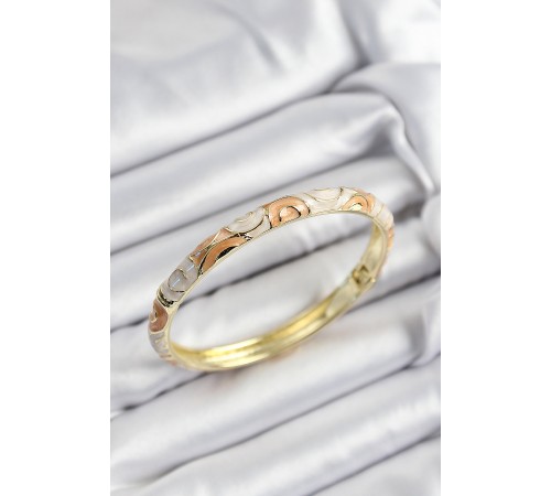 Mineli Pirinç Krem Ve Yavru Ağzı Sarmal Motifli Gold Renk Kadın Kelepçe - TJ-BB7408