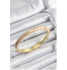 Mineli Pirinç Pembe Ve Yavru Ağzı Çiçek Motifli Gold Renk Kadın Kelepçe - TJ-BB7410