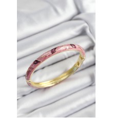 Mineli Pirinç Pembe Ve Fuşya Yaprak Motifli Gold Renk Kadın Kelepçe - TJ-BB7414