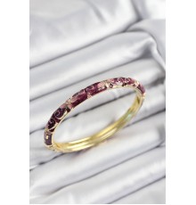 Mineli Pirinç Pembe Ve Fuşya Çiçek Motifli Gold Renk Kadın Kelepçe - TJ-BB7416