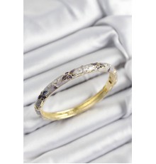 Mineli Pirinç Gri Çiçek Motifli Gold Renk Kadın Kelepçe - TJ-BB7418