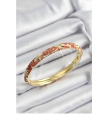 Mineli Pirinç Krem Çiçek Motifli Gold Renk Kadın Kelepçe - TJ-BB7419