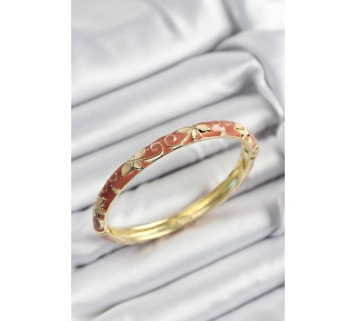 Mineli Pirinç Krem Çiçek Motifli Gold Renk Kadın Kelepçe - TJ-BB7419