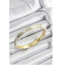 Mineli Pirinç Beyaz Ve Gri Sarmal Motifli Gold Renk Kadın Kelepçe - TJ-BB7420