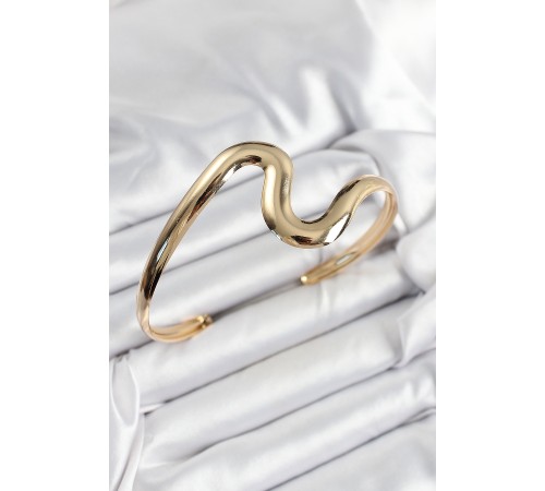 Pirinç Dalgalı Model Gold Renk Kadın Pazu Bileklik - TJ-BB7428