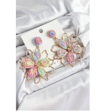 Pirinç Rainbow Çiçek Model Gold Renk Kadın Hasır Küpe - TJ-BKP10889