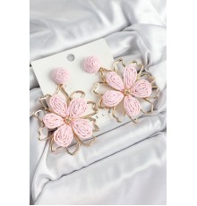 Pirinç Pembe Çiçek Model Gold Renk Kadın Hasır Küpe - TJ-BKP10890