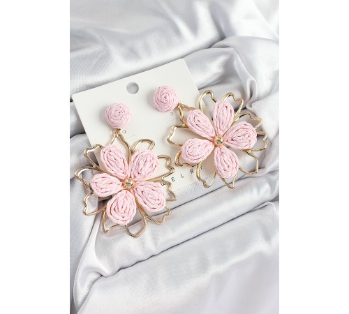 Pirinç Pembe Çiçek Model Gold Renk Kadın Hasır Küpe - TJ-BKP10890