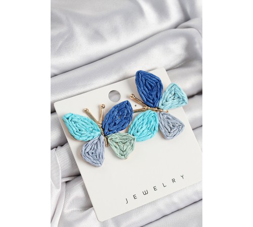 Pirinç Mavi Model Gold Renk Kadın Hasır Küpe - TJ-BKP10894