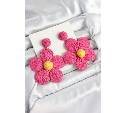 Pirinç Pembe Papatya Model Gold Renk Kadın Hasır Küpe - TJ-BKP10897