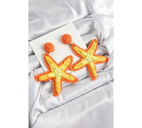 Pirinç Turuncu Deniz Yıldızı Model Gold Renk Kadın Hasır Küpe - TJ-BKP10898