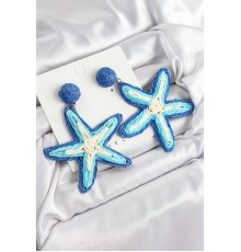 Pirinç Mavi Deniz Yıldızı Model Gold Renk Kadın Hasır Küpe - TJ-BKP10900