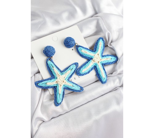 Pirinç Mavi Deniz Yıldızı Model Gold Renk Kadın Hasır Küpe - TJ-BKP10900