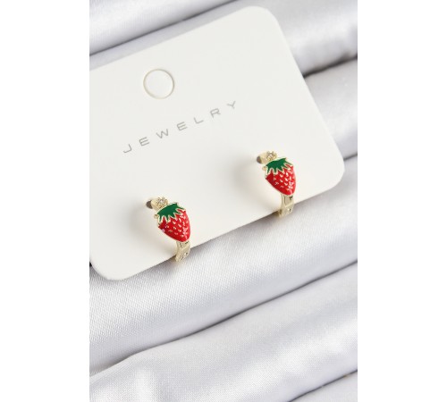 Pirinç Çilek Model Gold Renk Çocuk Küpe - TJ-BKP10906