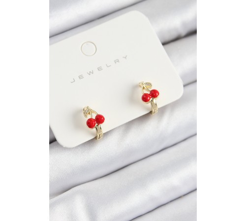 Pirinç Kiraz Model Gold Renk Çocuk Küpe - TJ-BKP10910