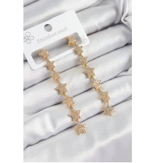 Pirinç Zirkon Taşlı Sallantılı Yıldız Model Gold Renk Kadın Küpe - TJ-BKP10912