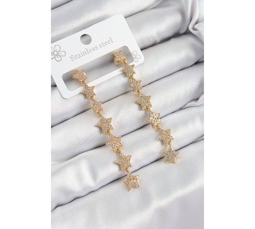 Pirinç Zirkon Taşlı Sallantılı Yıldız Model Gold Renk Kadın Küpe - TJ-BKP10912