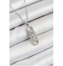 316L Çelik Zirkon Taşlı Messika Model Gümüş Renk Kadın Kolye - TJ-BKO10346