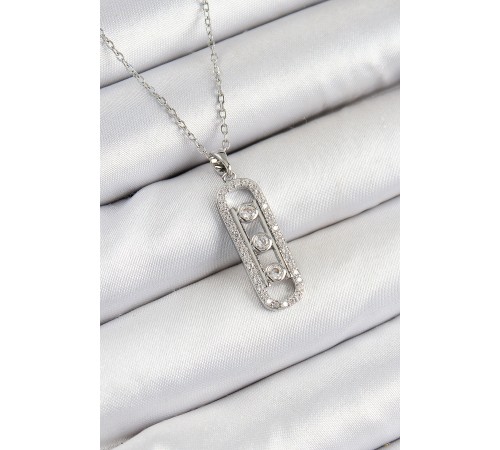 316L Çelik Zirkon Taşlı Messika Model Gümüş Renk Kadın Kolye - TJ-BKO10346