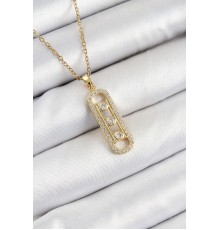 316L Çelik Zirkon Taşlı Messika Model Gold Renk Kadın Kolye - TJ-BKO10345