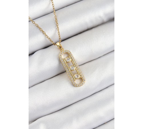 316L Çelik Zirkon Taşlı Messika Model Gold Renk Kadın Kolye - TJ-BKO10345