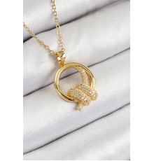 316L Çelik Zirkon Taşlı Düğüm Model Gold Renk Kadın Kolye - TJ-BKO10349