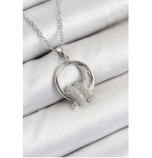 316L Çelik Zirkon Taşlı Düğüm Model Gümüş Renk Kadın Kolye - TJ-BKO10350