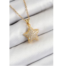 316L Çelik Zirkon Taşlı Yıldız Model Gold Renk Kadın Kolye - TJ-BKO10351