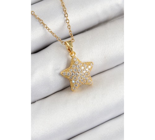 316L Çelik Zirkon Taşlı Yıldız Model Gold Renk Kadın Kolye - TJ-BKO10351