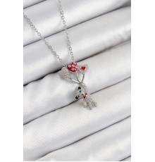 316L Çelik Zirkon Taşlı Uçan Balonlu Ayıcık Model Gümüş Renk Kadın Kolye - TJ-BKO10356