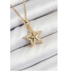 316L Çelik Zirkon Taşlı Yıldız Model Gold Renk Kadın Kolye - TJ-BKO10357