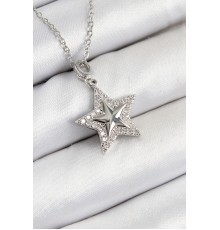316L Çelik Zirkon Taşlı Yıldız Model Gümüş Renk Kadın Kolye - TJ-BKO10358