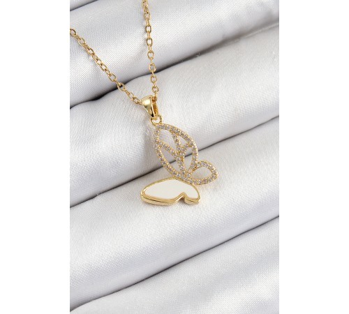 316L Çelik Zirkon Taşlı Model Gold Renk Kadın Kolye - TJ-BKO10359