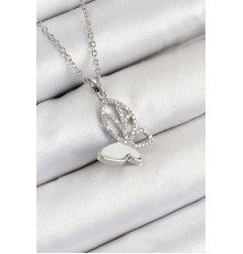 316L Çelik Zirkon Taşlı Model Gümüş Renk Kadın Kolye - TJ-BKO10360