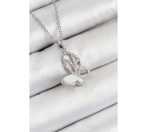 316L Çelik Zirkon Taşlı Model Gümüş Renk Kadın Kolye - TJ-BKO10360