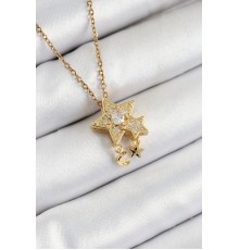 316L Çelik Zirkon Taşlı Sallantılı Yıldız Model Gold Renk Kadın Kolye - TJ-BKO10361