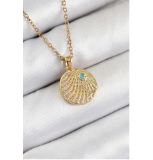 316L Çelik Zirkon Taşlı Madalyon Model Gold Renk Kadın Kolye - TJ-BKO10367