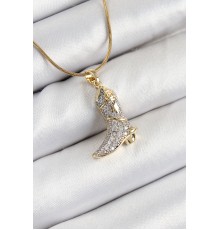 316L Çelik Zirkon Taşlı Çizme Model Gold Renk Kadın Kolye - TJ-BKO10373