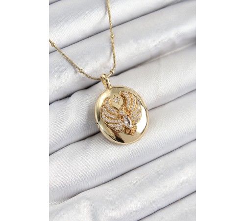 316L Çelik Zincir Açılabilir Anka Kuşu Model Zirkon Taşlı Gold Renk Kadın Kolye - TJ-BKO10375