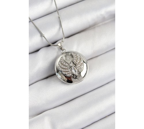 316L Çelik Zincir Açılabilir Anka Kuşu Model Zirkon Taşlı Gümüş Renk Kadın Kolye - TJ-BKO10376