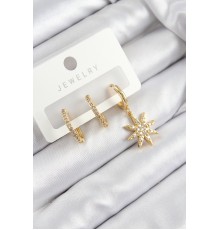 Pirinç Zirkon Taşlı Kutup Yıldızı Model Gold Renk 3'lü Set Kadın Küpe - TJ-BKP10913