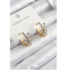 316L Çelik Zirkon Taşlı Düğüm Halka Model Gold Ve Gümüş Renk Kadın Küpe - TJ-BKP10917